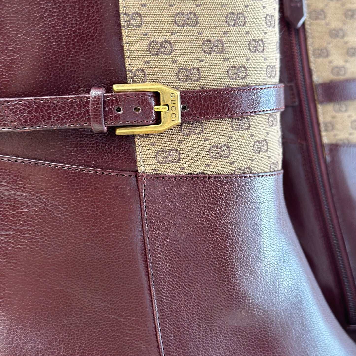 Tronchetto Gucci In pelle Burgundy e Canvas beige